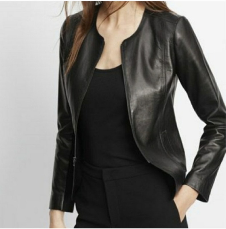 Vince Lamb Leather Zip Collarless Jacket Mix Knit Sleeve Womens Size 2